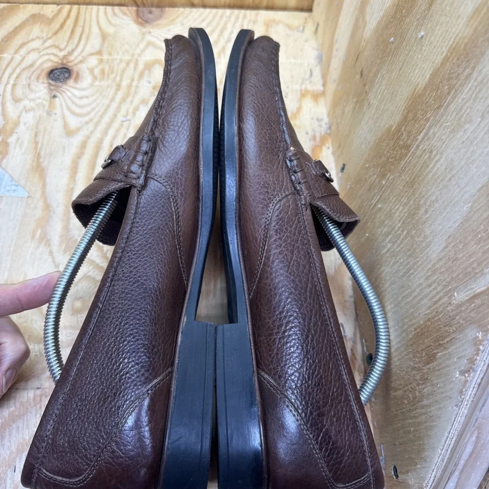 Sandro Loafers Men's 13D‎ Horsebit Pebbled Leather Brown Shoes Slip On Comfort